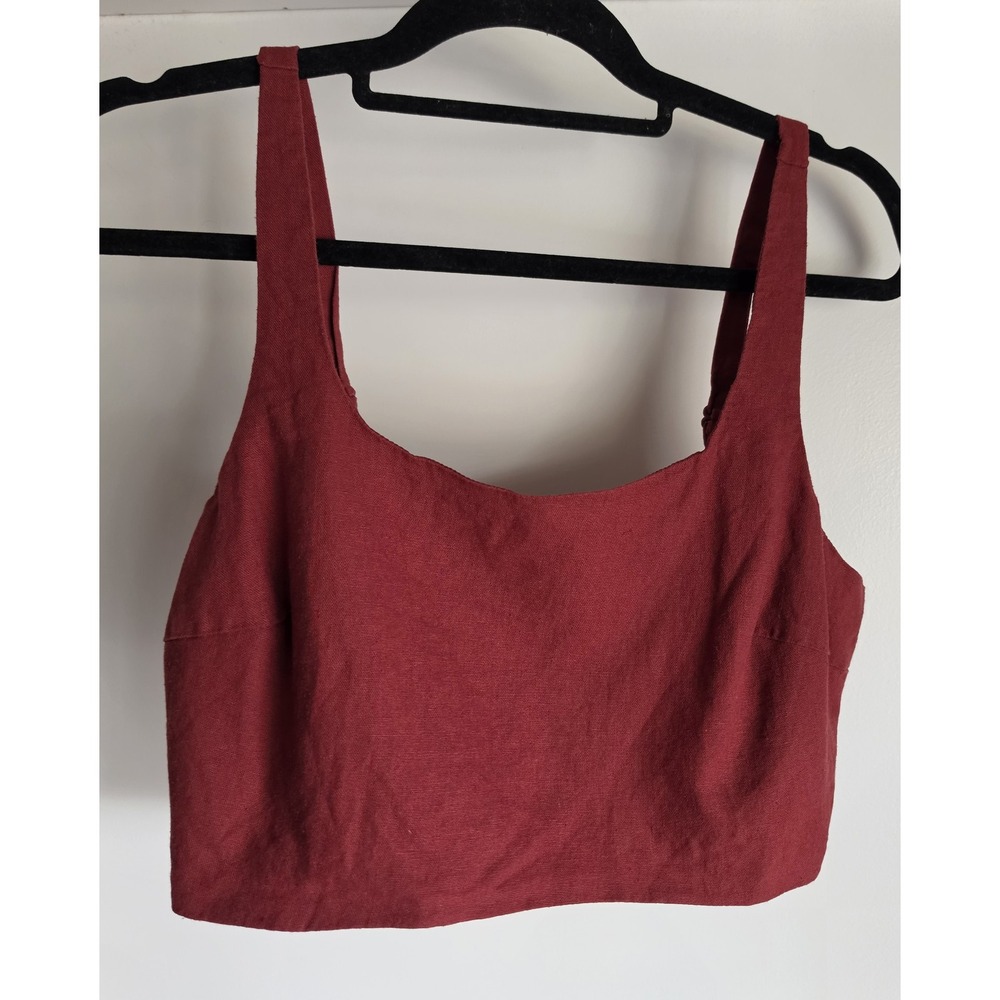 House of Harlow 1960 Crop Top Women L Red Sleeveless Scoop Neck Linen Blouse